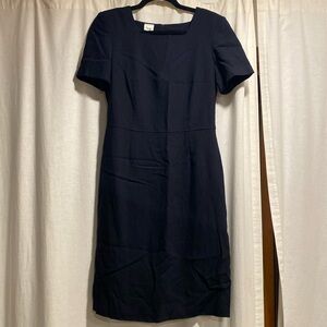 Classic square neckline navy blue Italian dress.